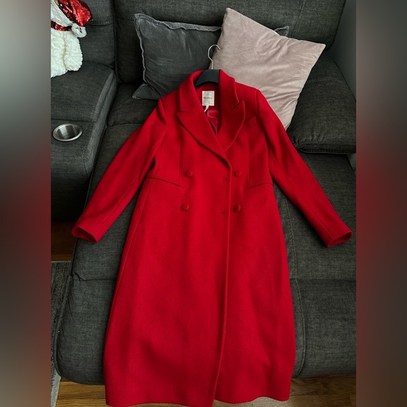 Crisp Morning Red Double-Breasted Wool-Blend Coat - Picture 3 of 6